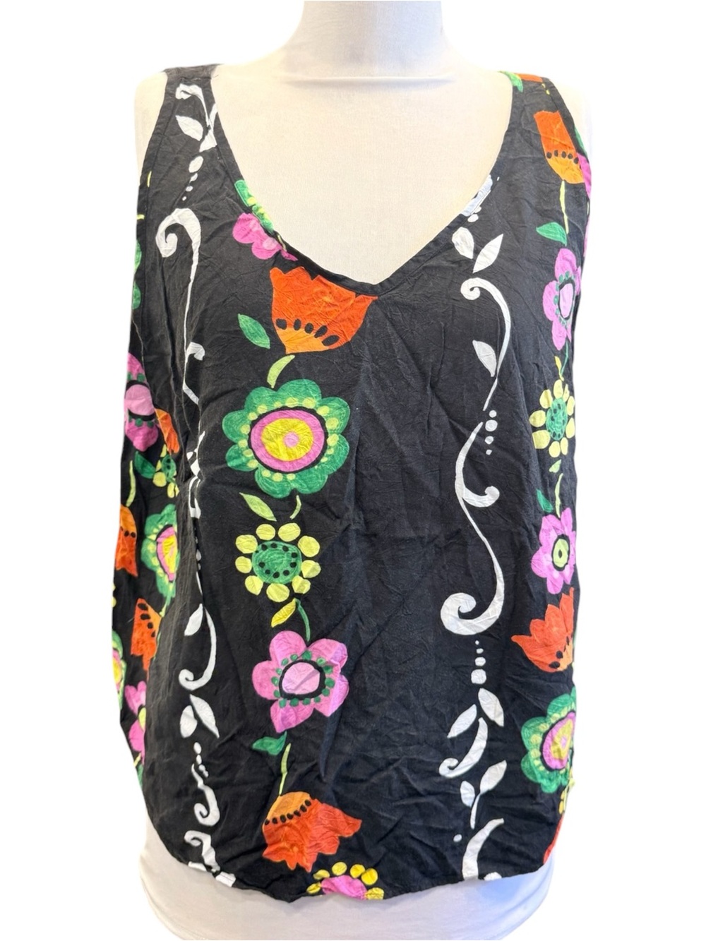 Jams World Tank Top Womens Sz XL Colorful Floral Hawaiian Rayon Fantasma Print